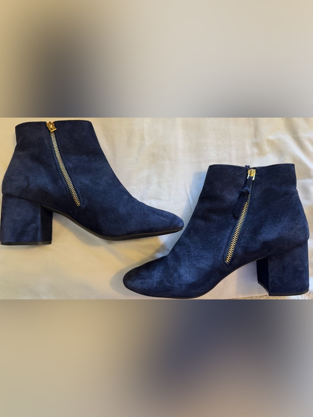 Cole Haan Navy Suede Block Heel Ankle Boots - Picture 4 of 9